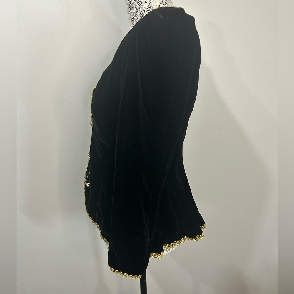 Vintage military inspired black velvet with gold trim accents and buttons - Picture 6 of 15